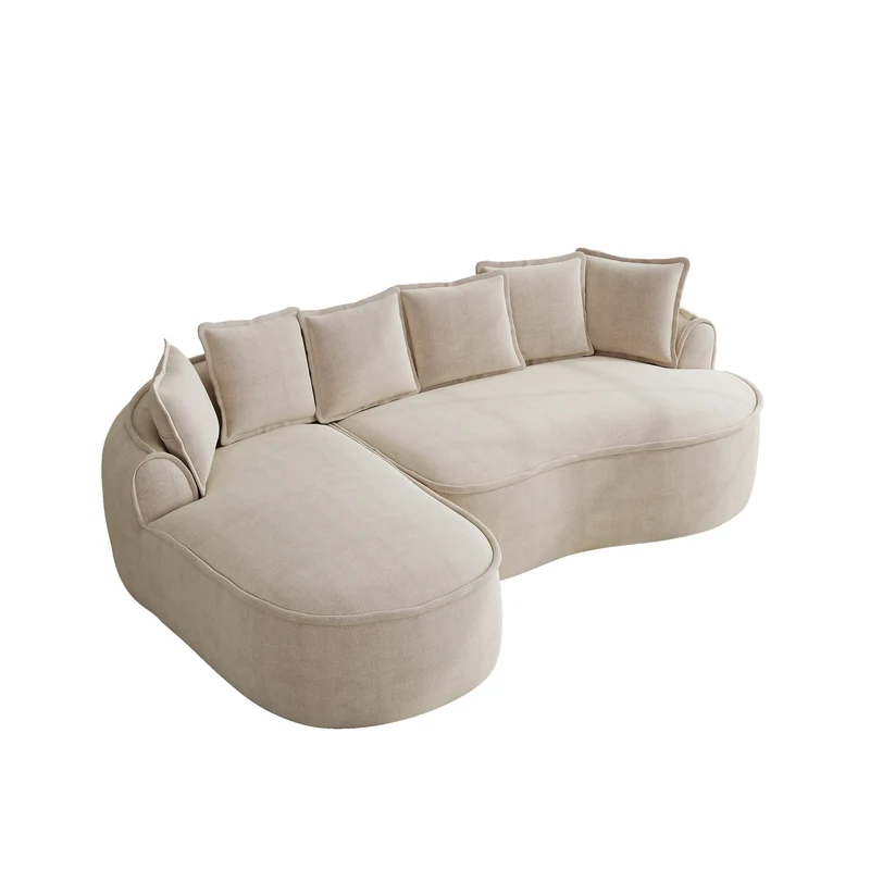 Ensemble de canapé modulable 3 places sans cadre en tissu chenille beige et table d'appoint ronde beige dorée CRYSTALNOVA+PHOENIXRISE