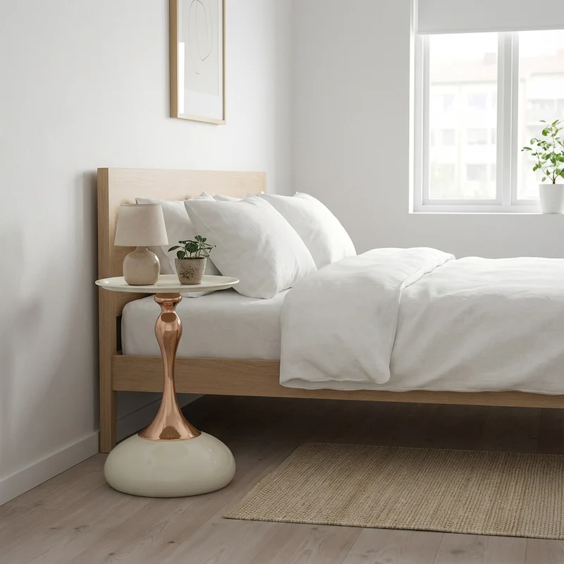 Ensemble de canapé modulable 3 places sans cadre en tissu chenille beige et table d'appoint ronde beige dorée CRYSTALNOVA+PHOENIXRISE