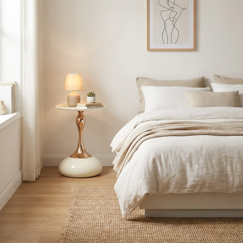 Ensemble de canapé modulable 3 places sans cadre en tissu chenille beige et table d'appoint ronde beige dorée CRYSTALNOVA+PHOENIXRISE