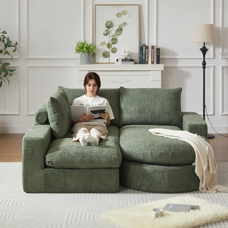 Ensemble de canapé modulable 3 places en chenille vert et table basse relevable effet blanc chêne VERTEXZORATHYNOR ELOT OAK