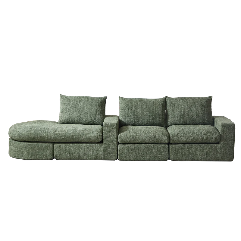 Ensemble de canapé modulable 3 places en chenille vert et table basse relevable effet blanc chêne VERTEXZORATHYNOR ELOT OAK