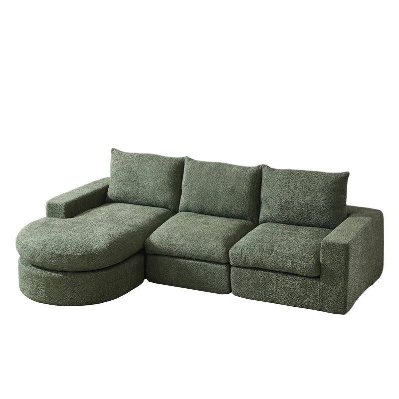 Ensemble de canapé modulable 3 places en chenille vert et table basse relevable effet blanc chêne VERTEXZORATHYNOR ELOT OAK