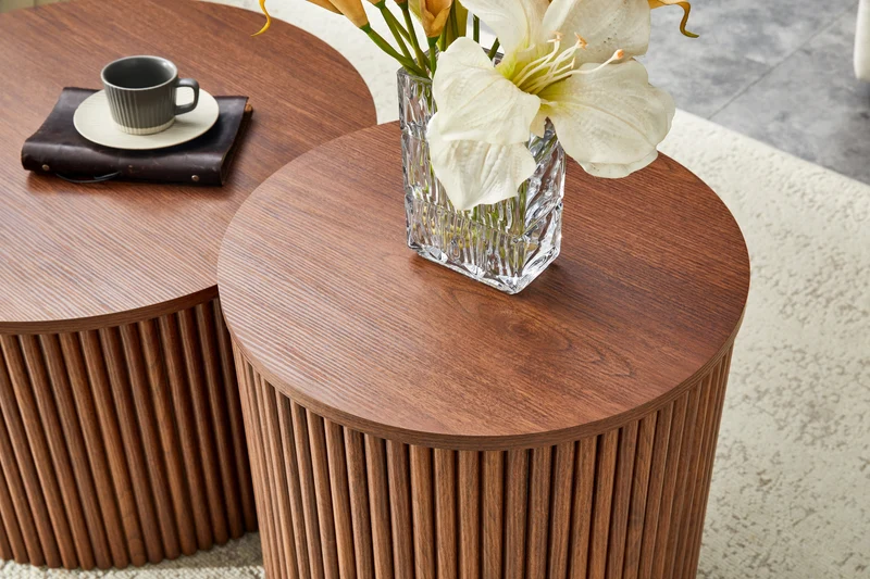 Lot de 2 tables basses gigognes effet bois noyer design colonne romaine CASCADEVEXX