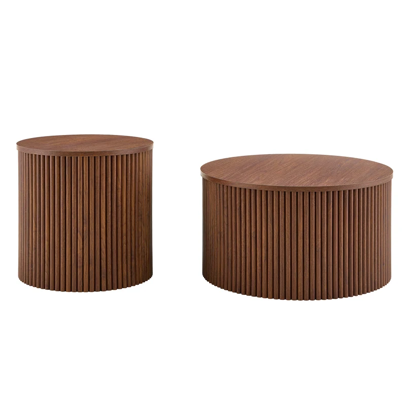 Lot de 2 tables basses gigognes effet bois noyer design colonne romaine CASCADEVEXX