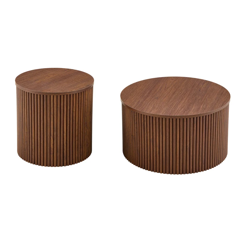 Lot de 2 tables basses gigognes effet bois noyer design colonne romaine CASCADEVEXX