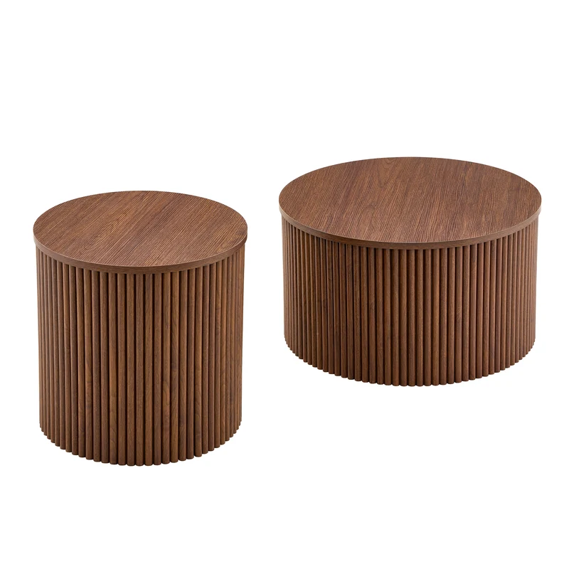 Lot de 2 tables basses gigognes effet bois noyer design colonne romaine CASCADEVEXX