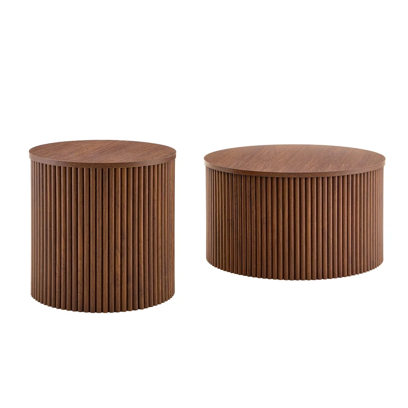 Lot de 2 tables basses gigognes effet bois noyer design colonne romaine CASCADEVEXX