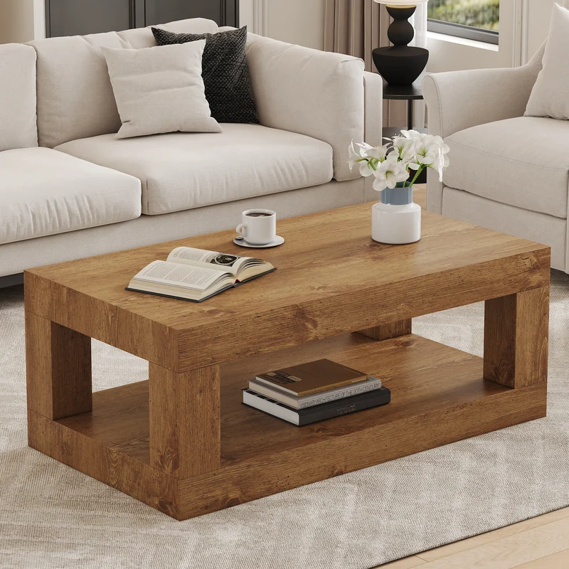 Table basse rectangulaire effet bois 2 niveaux 93x53cm CASCADEMOMENT