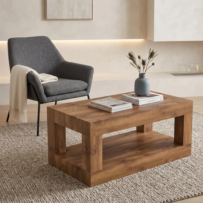 Table basse rectangulaire effet bois 2 niveaux 93x53cm CASCADEMOMENT