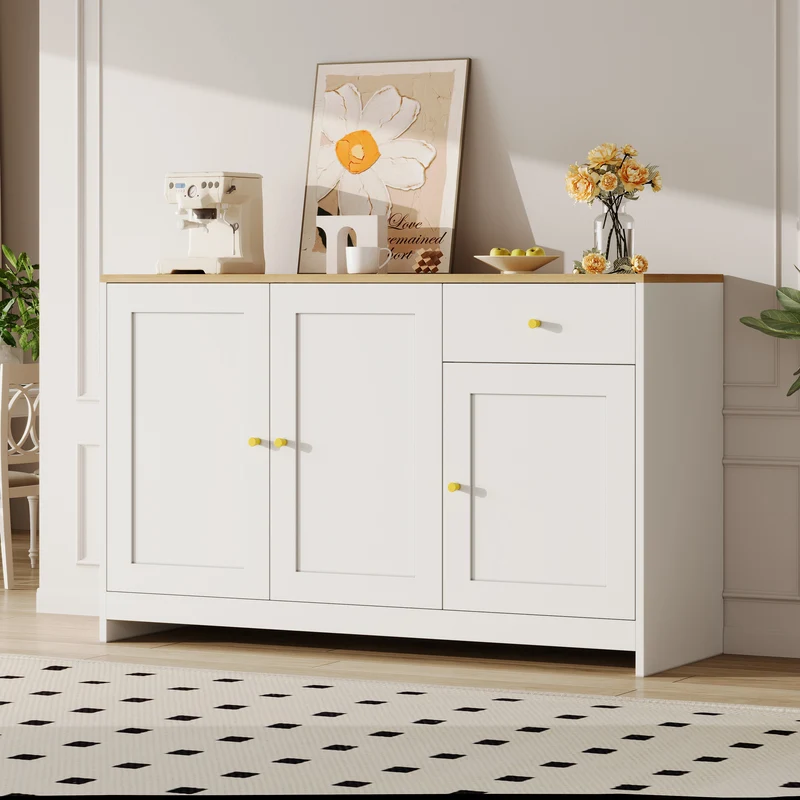 Buffet effet bois et blanc 3 portes 1 tiroir 120x40x75cm MOMENTUMINFI