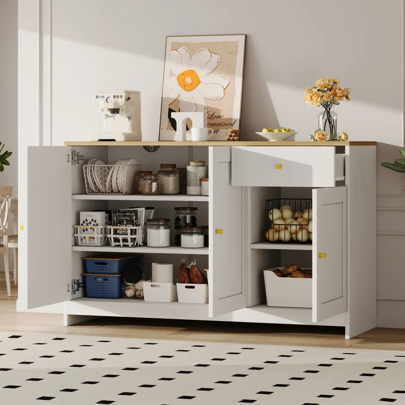 Buffet effet bois et blanc 3 portes 1 tiroir 120x40x75cm MOMENTUMINFI