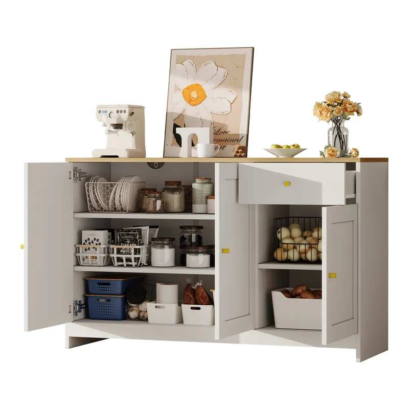 Buffet effet bois et blanc 3 portes 1 tiroir 120x40x75cm MOMENTUMINFI