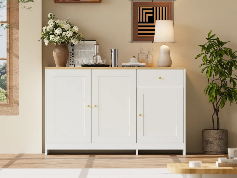 Buffet effet bois et blanc 3 portes 1 tiroir 120x40x75cm MOMENTUMINFI