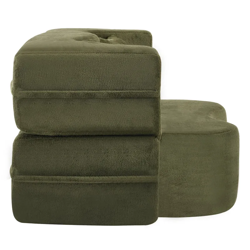 Canapé-lit 2 places convertible incurvé en velours vert olive 180x55cm, sans montage CASCADERIFTZ