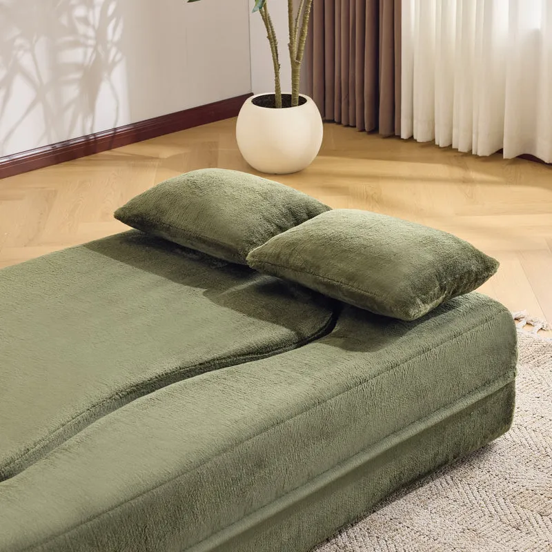 Canapé-lit 2 places convertible incurvé en velours vert olive 180x55cm, sans montage CASCADERIFTZ