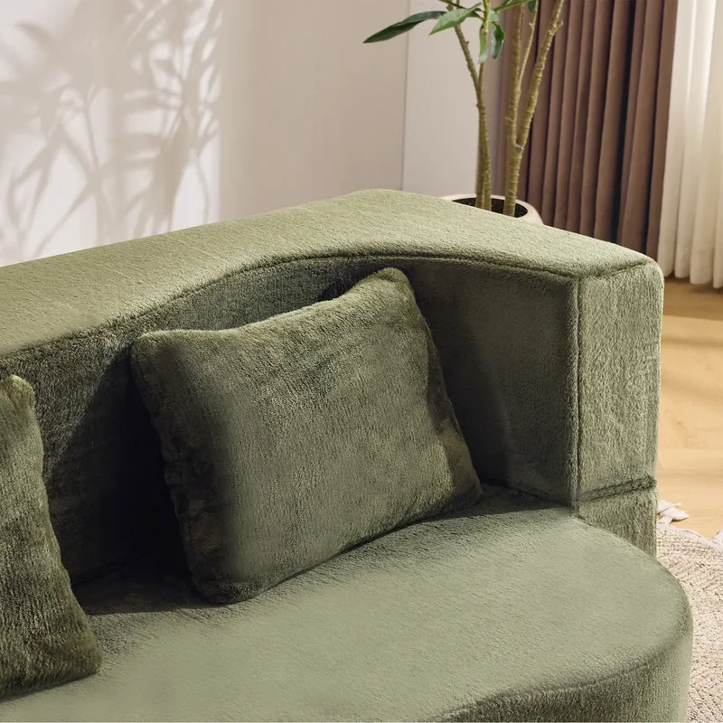 Canapé-lit 2 places convertible incurvé en velours vert olive 180x55cm, sans montage CASCADERIFTZ