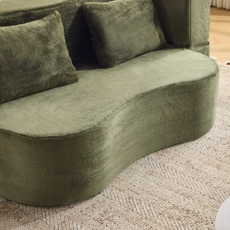 Canapé-lit 2 places convertible incurvé en velours vert olive 180x55cm, sans montage CASCADERIFTZ