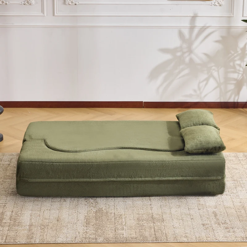 Canapé-lit 2 places convertible incurvé en velours vert olive 180x55cm, sans montage CASCADERIFTZ