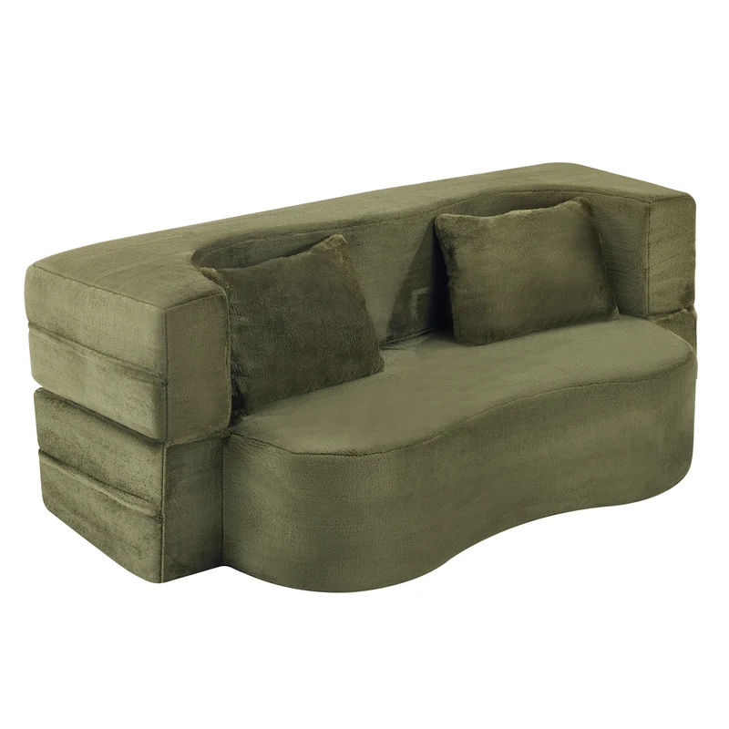 Canapé-lit 2 places convertible incurvé en velours vert olive 180x55cm, sans montage CASCADERIFTZ