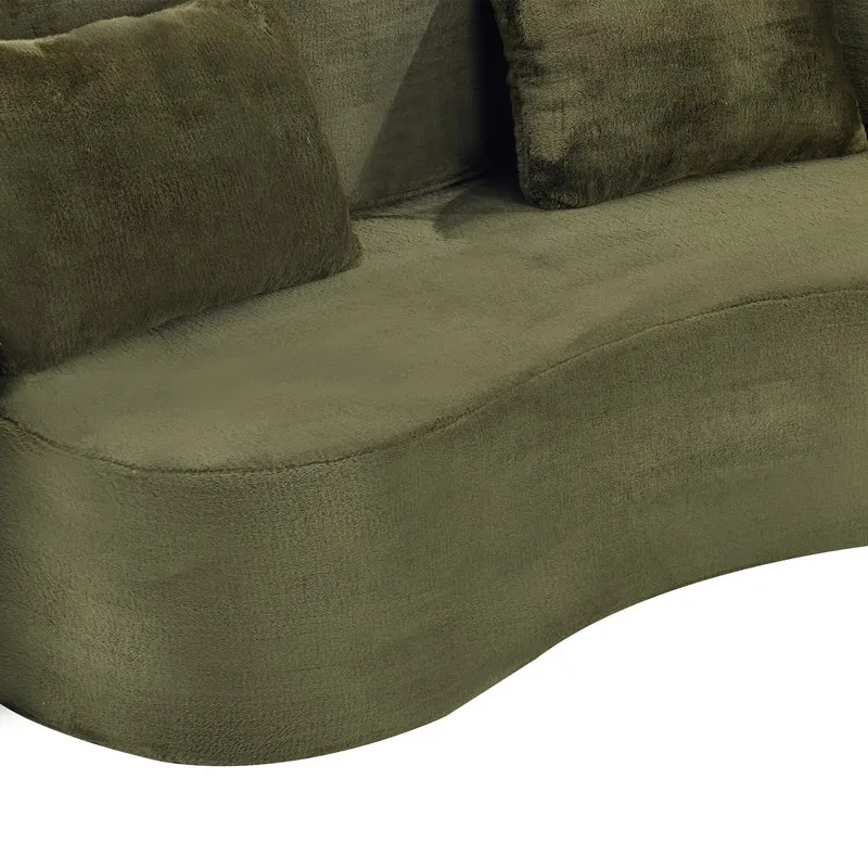 Canapé-lit 2 places convertible incurvé en velours vert olive 180x55cm, sans montage CASCADERIFTZ