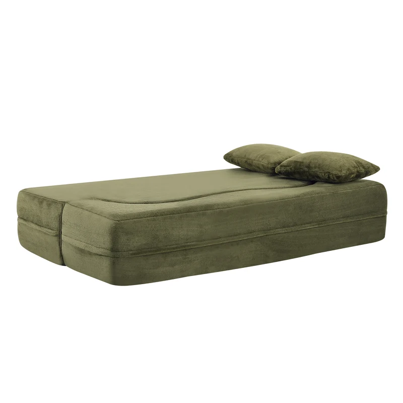 Canapé-lit 2 places convertible incurvé en velours vert olive 180x55cm, sans montage CASCADERIFTZ