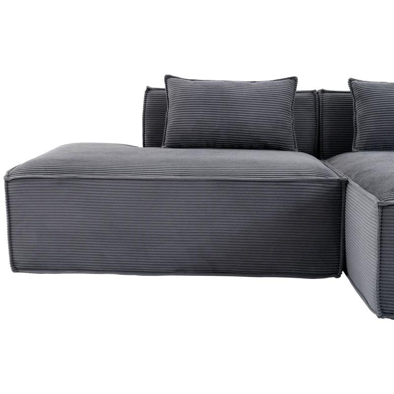 Canapé d'angle 3 places en velours côtelé gris design panoramique (235 cm) CASCADEMOMENN