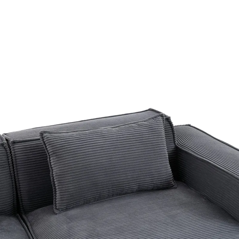 Canapé d'angle 3 places en velours côtelé gris design panoramique (235 cm) CASCADEMOMENN