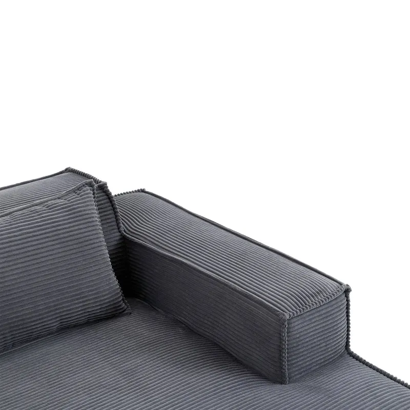 Canapé d'angle 3 places en velours côtelé gris design panoramique (235 cm) CASCADEMOMENN