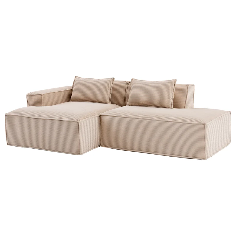 Canapé d'angle 3 places en velours côtelé beige design panoramique (235 cm) CASCADECLAR
