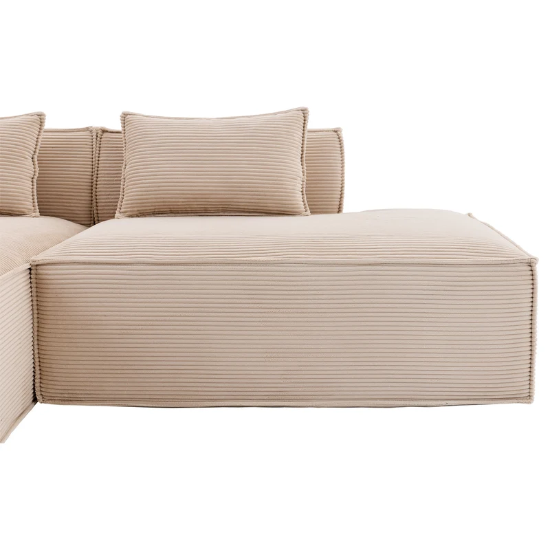 Canapé d'angle 3 places en velours côtelé beige design panoramique (235 cm) CASCADECLAR