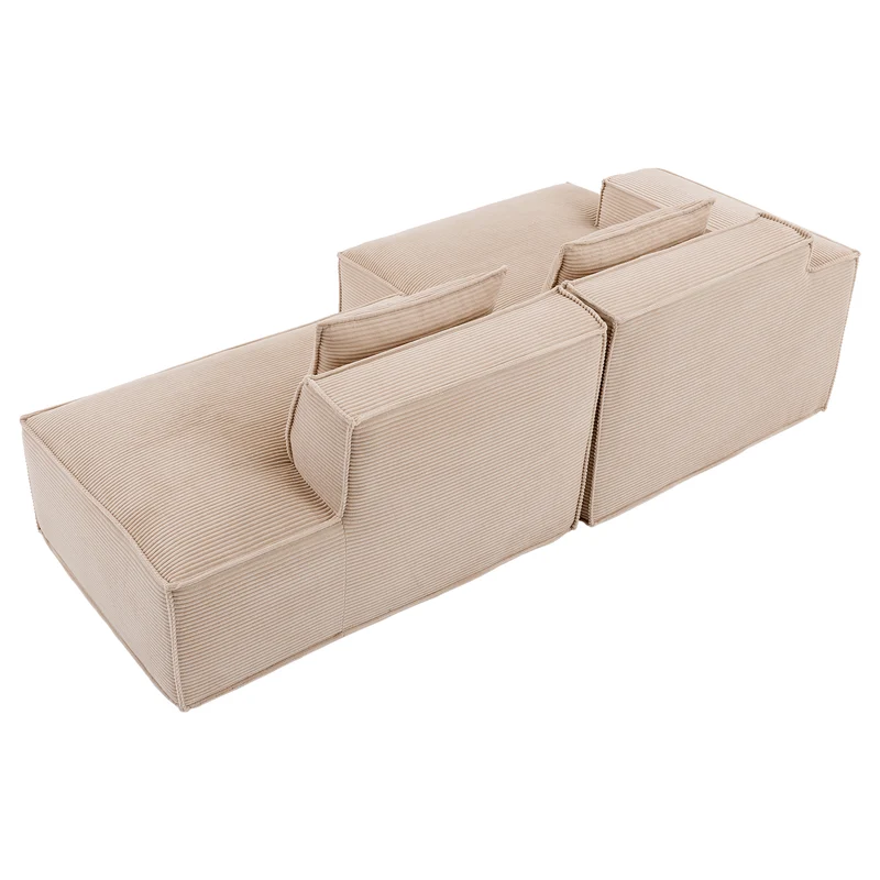 Canapé d'angle 3 places en velours côtelé beige design panoramique (235 cm) CASCADECLAR