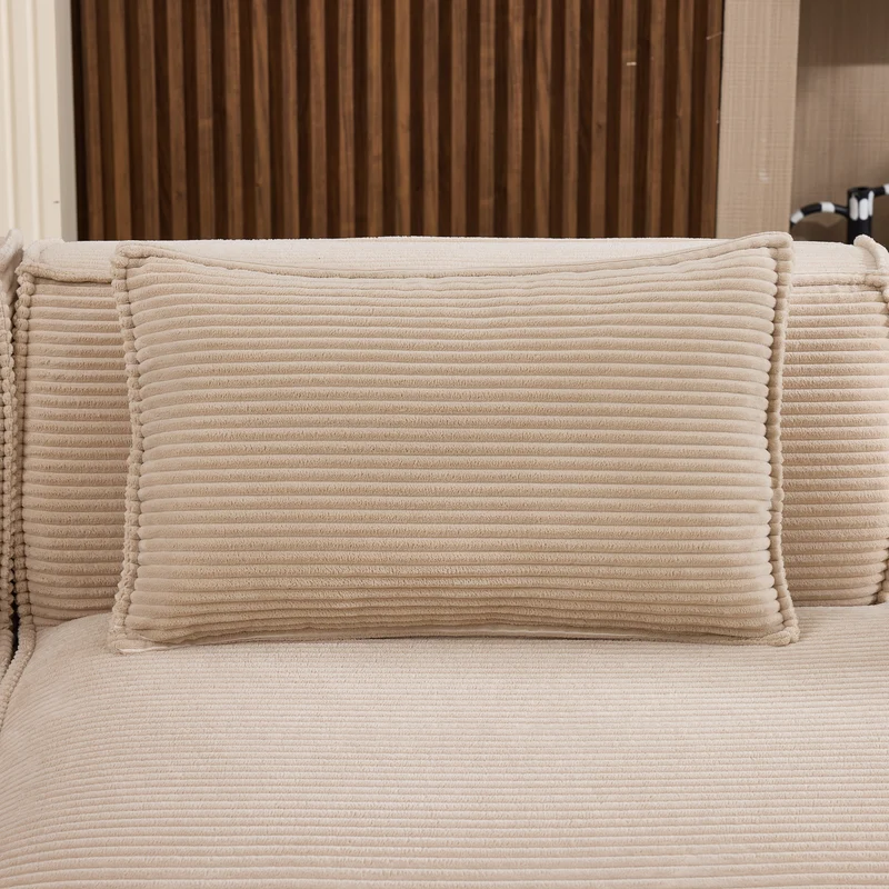 Canapé d'angle 3 places en velours côtelé beige design panoramique (235 cm) CASCADECLAR