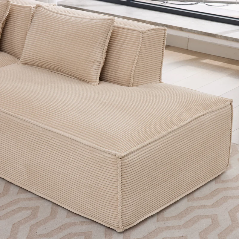 Canapé d'angle 3 places en velours côtelé beige design panoramique (235 cm) CASCADECLAR