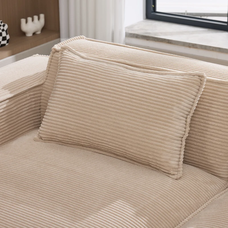 Canapé d'angle 3 places en velours côtelé beige design panoramique (235 cm) CASCADECLAR