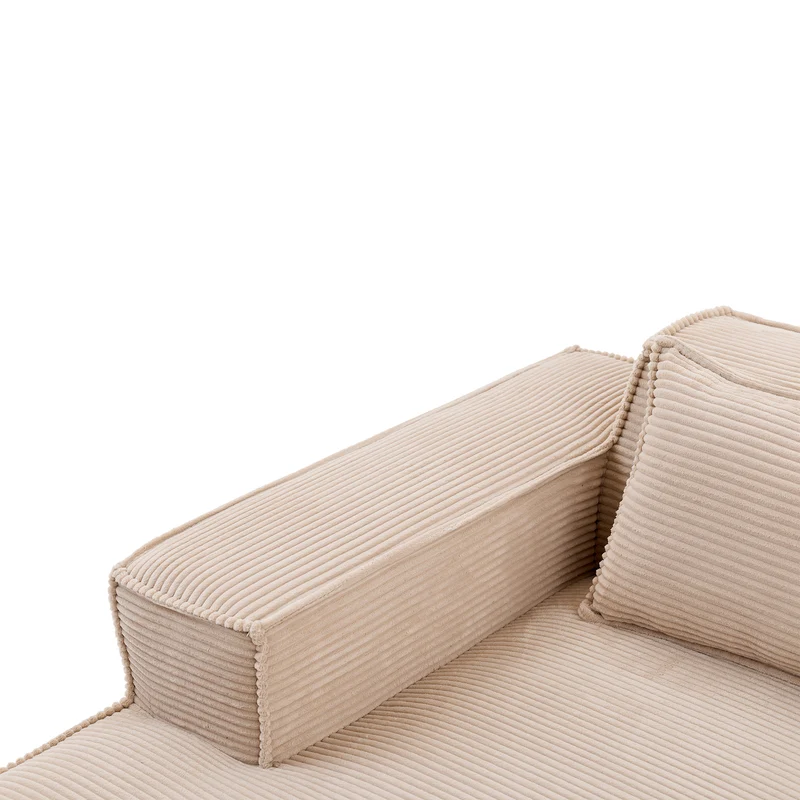 Canapé d'angle 3 places en velours côtelé beige design panoramique (235 cm) CASCADECLAR