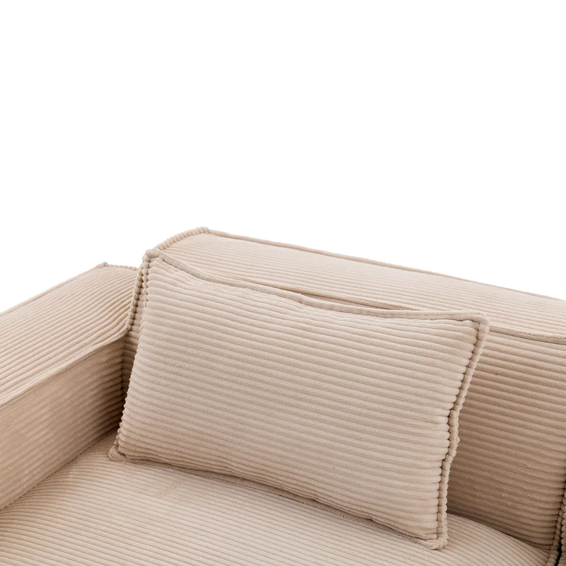 Canapé d'angle 3 places en velours côtelé beige design panoramique (235 cm) CASCADECLAR