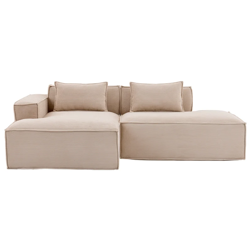 Canapé d'angle 3 places en velours côtelé beige design panoramique (235 cm) CASCADECLAR