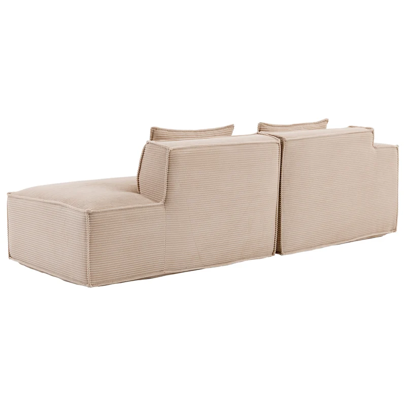 Canapé d'angle 3 places en velours côtelé beige design panoramique (235 cm) CASCADECLAR