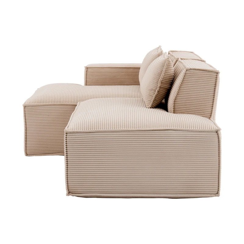 Canapé d'angle 3 places en velours côtelé beige design panoramique (235 cm) CASCADECLAR