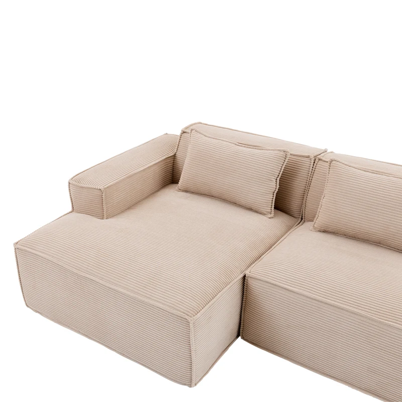 Canapé d'angle 3 places en velours côtelé beige design panoramique (235 cm) CASCADECLAR