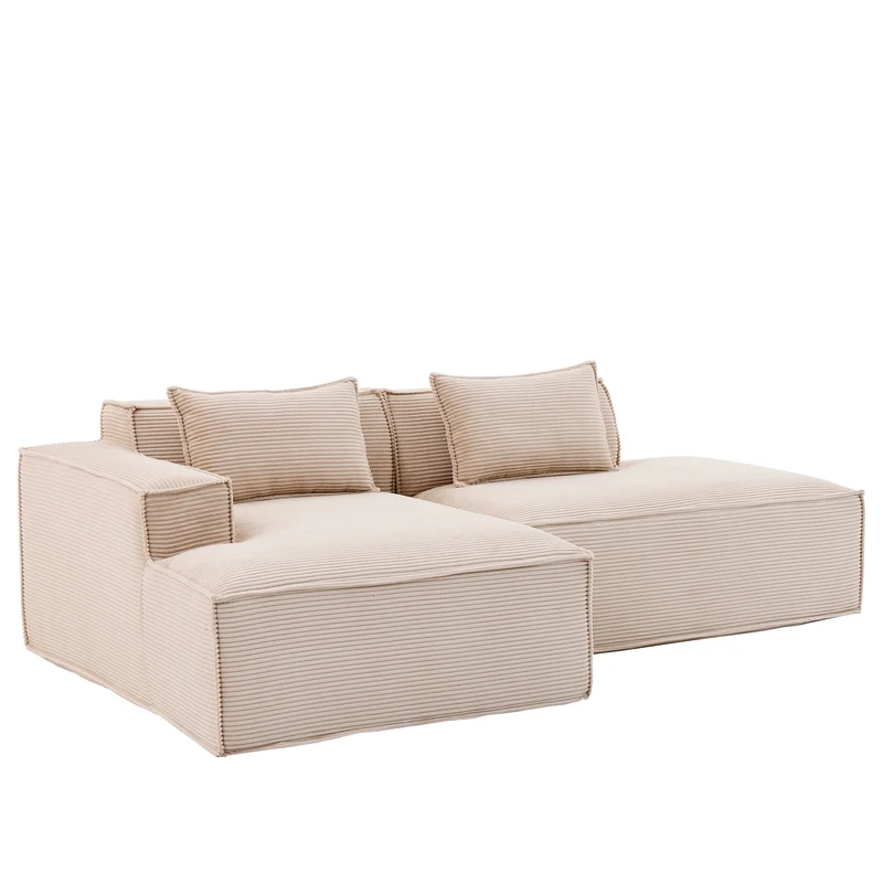 Canapé d'angle 3 places en velours côtelé beige design panoramique (235 cm) CASCADECLAR