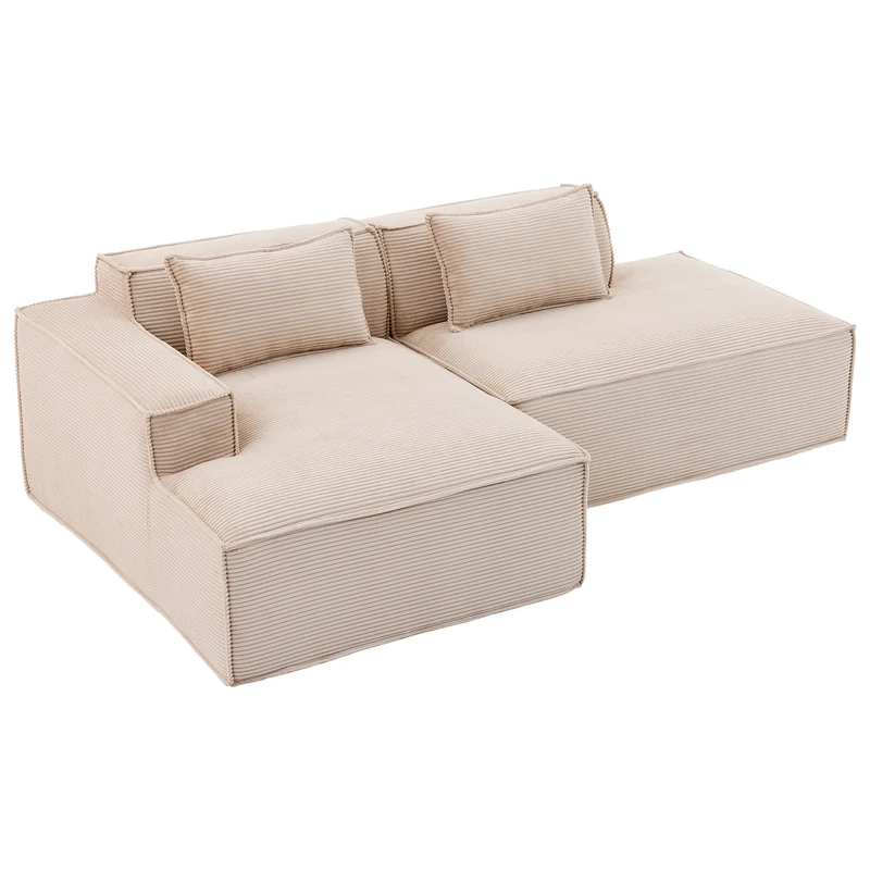 Canapé d'angle 3 places en velours côtelé beige design panoramique (235 cm) CASCADECLAR