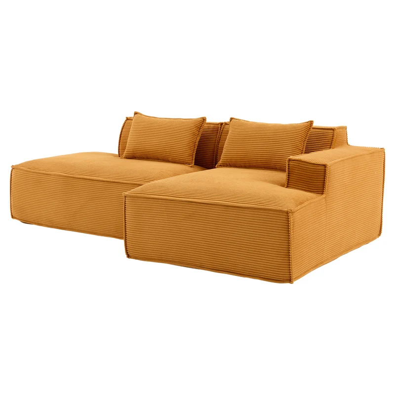 Canapé d'angle 3 places en velours côtelé orange design panoramique (235 cm) CASCADEMERI