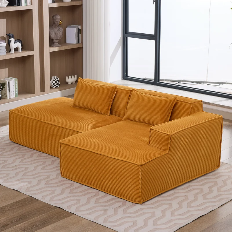Canapé d'angle 3 places en velours côtelé orange design panoramique (235 cm) CASCADEMERI