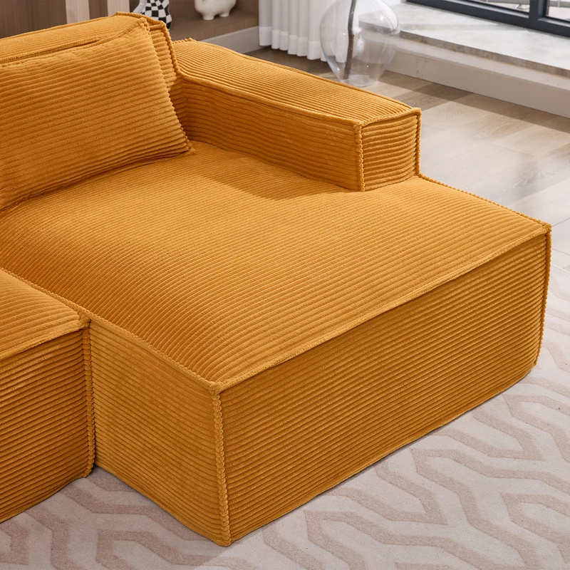 Canapé d'angle 3 places en velours côtelé orange design panoramique (235 cm) CASCADEMERI