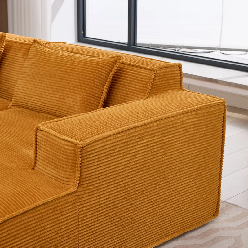 Canapé d'angle 3 places en velours côtelé orange design panoramique (235 cm) CASCADEMERI