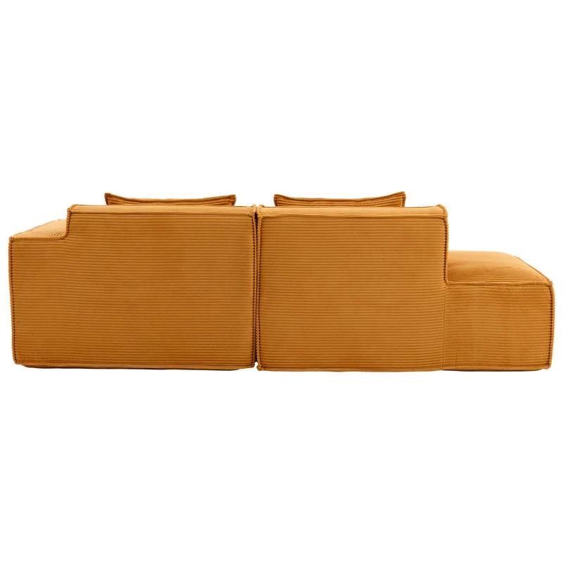 Canapé d'angle 3 places en velours côtelé orange design panoramique (235 cm) CASCADEMERI