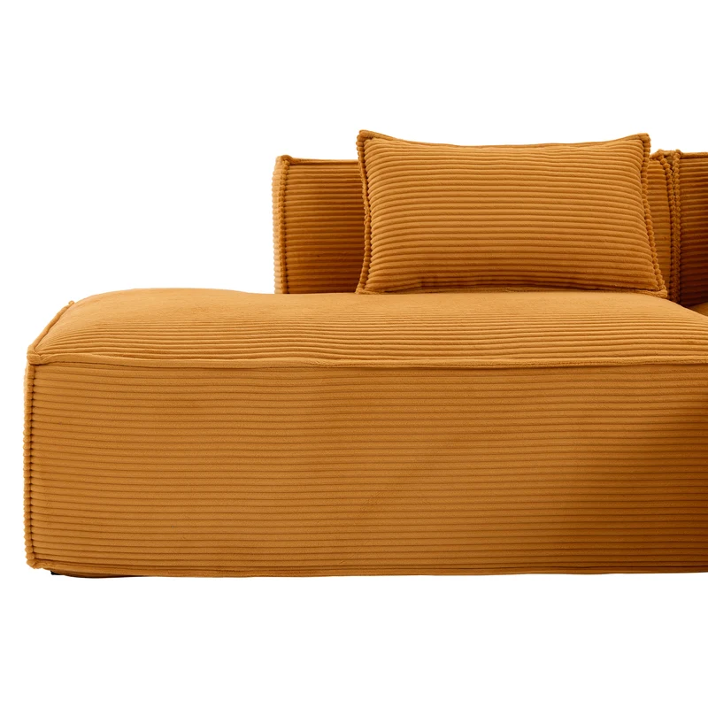 Canapé d'angle 3 places en velours côtelé orange design panoramique (235 cm) CASCADEMERI