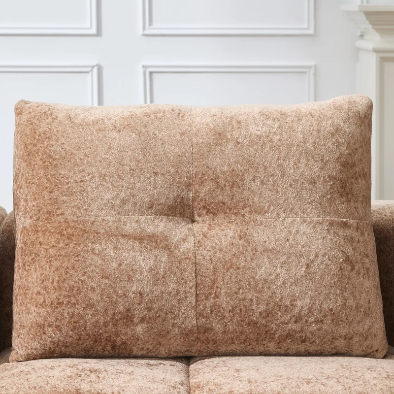 Canapé d'angle 3 places en chenille marron clair avec meridienne et portes-gobelets 258 cm CASCADECLARRR
