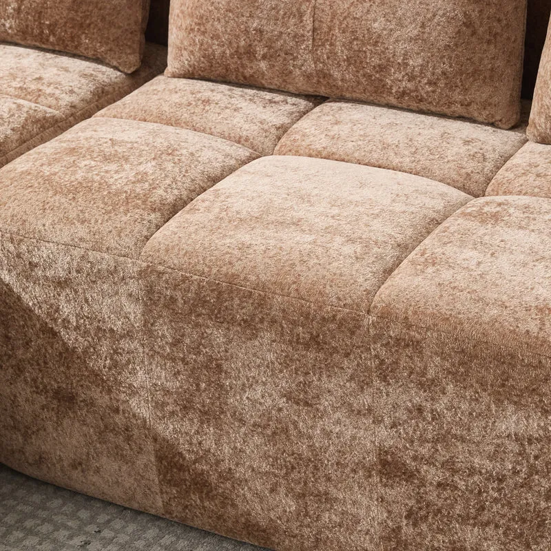 Canapé d'angle 3 places en chenille marron clair avec meridienne et portes-gobelets 258 cm CASCADECLARRR